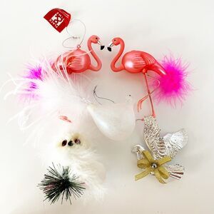 Bird Ornament Lot of 6 Christmas Pink Flamingo Owl Dove